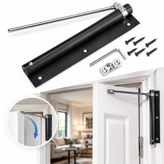 Heavy Duty Door Closer Adjustable Spring Buffer Hinge for Fireproof Doors, Matte Black