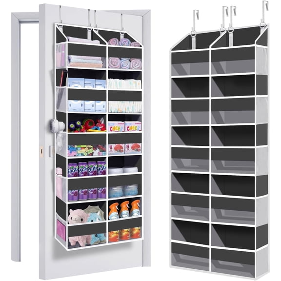 Heavy Duty Over The Door Organizer 5 Tiers, Behind Door Storage of 10 Big Front & 10 Mesh Pockets, 80lb Weight Capacity, Doors Storage Organizer for Closet Bedroom , Grey