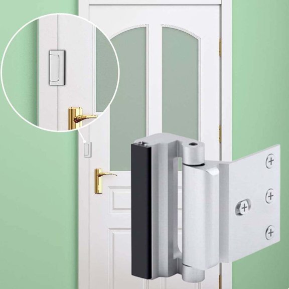 Heavy Duty Door Reinforcement Lock, Sliding Security Latch for Inward Swing Doors, Child Safety Door Guard, Extra Home Security Hardware for Front Door, Apartment & Bedroom