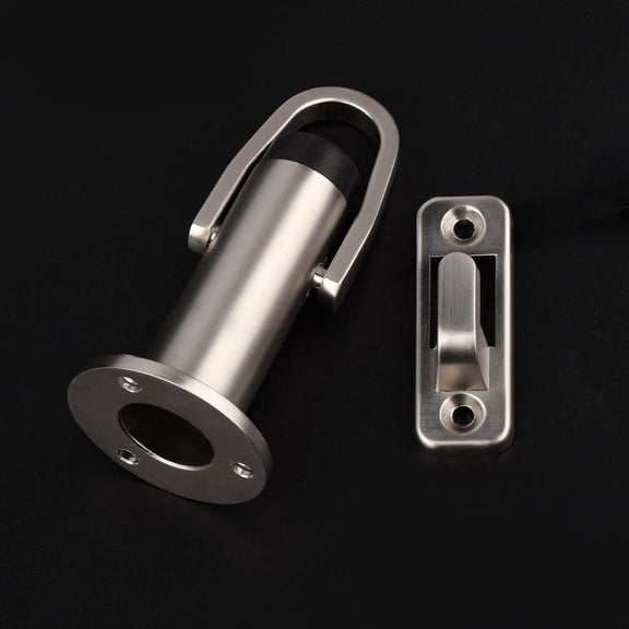 Heavy Duty Door Stopper with Manual Hook Windproof, Door Holder Stop with Sound Dampening Rubber Bumper Wall Mounted, Brushed Satin Nickel
