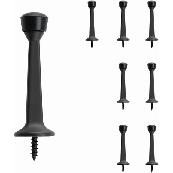Heavy Duty Door Stops - 3 Inch Solid Rigid Stopper w/Plastic Tips for Extra Wall & Door Protection, Matte Black, 8 Pack