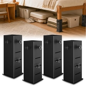 Heavy Duty Dorm Bed Risers, Adjustable Bed Leg Extenders, 2", 4", 6" | Widened Base & Thick Steel Support Plates, Creates Under-Bed Storage, Fits 2.2"3" Diameter Bed Legs, Black, 4-Pack