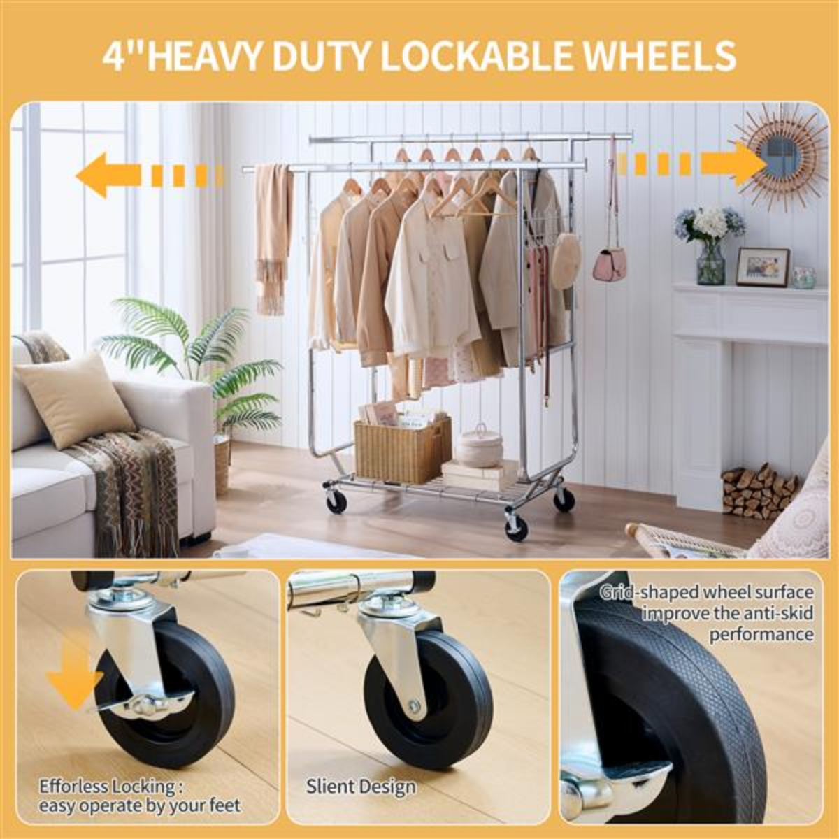 Heavy Duty Double Clothing Garment Rack with 800lbs Capacity Rolling