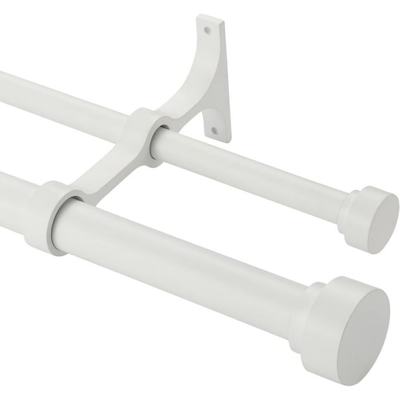 Heavy Duty Double Curtain Rods With Cylindrical Cap Finials 36 to 72" Telescoping 1 Inch Diameter Front and 5/8 Inch Diameter Back Window Drapery Rod, Matte White