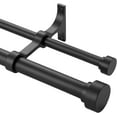 thumbnail image 1 of Heavy Duty Double Curtain Rods with Cylindrical Cap Finials - 72 to 144' Telescoping Rods, 1 Inch Diameter Front, 5/8 Inch Diameter Back - Matte Black, 1 of 7