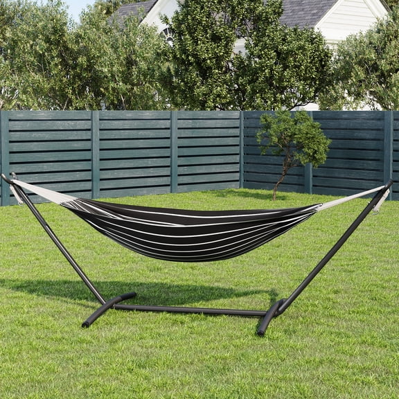 Heavy Duty Double Hammock with Steel Stand – 2 Person, 450lbs Capacity, Portable for Indoor Outdoor Use, Space-Saving with Carry Bag, Garden, Patio, Camping, White Agate