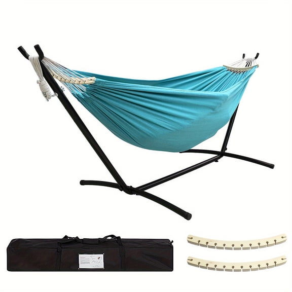 Heavy-Duty Double Hammock with Steel Stand - 450lb Capacity, Champagne Color, Anti-Roll Balance, Includes Carry Bag, Sturdy Tree-Friendly Frame for Backyard, Camping, Outdoor Swing Bed