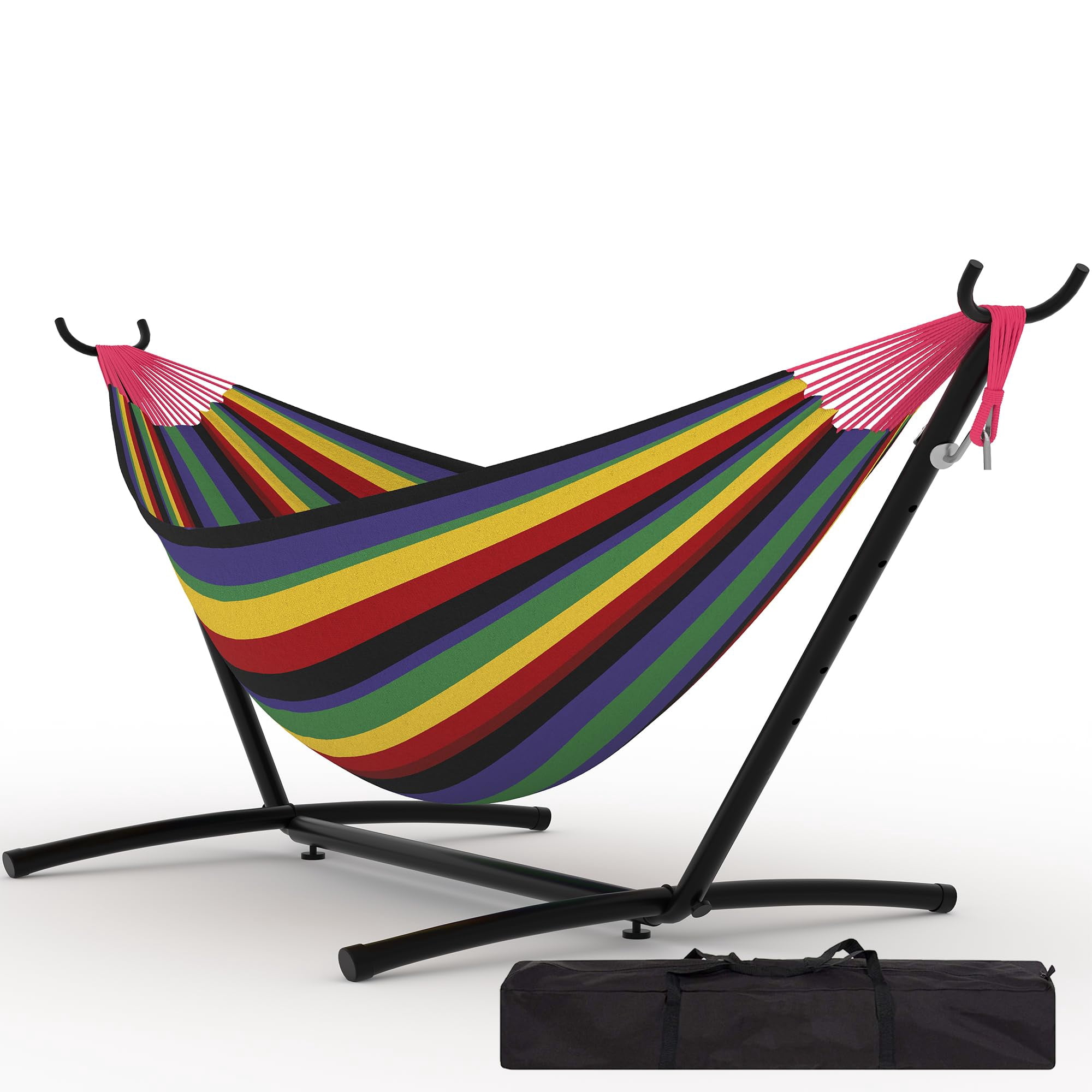 Heavy Duty Double Hammock with Steel Stand – Outdoor Patio & Garden Hammock, Space-Saving Portable Design, 450lb Capacity, Includes Carry Bag and Stand, Perfect for Backyard, Camping, or Yard Use