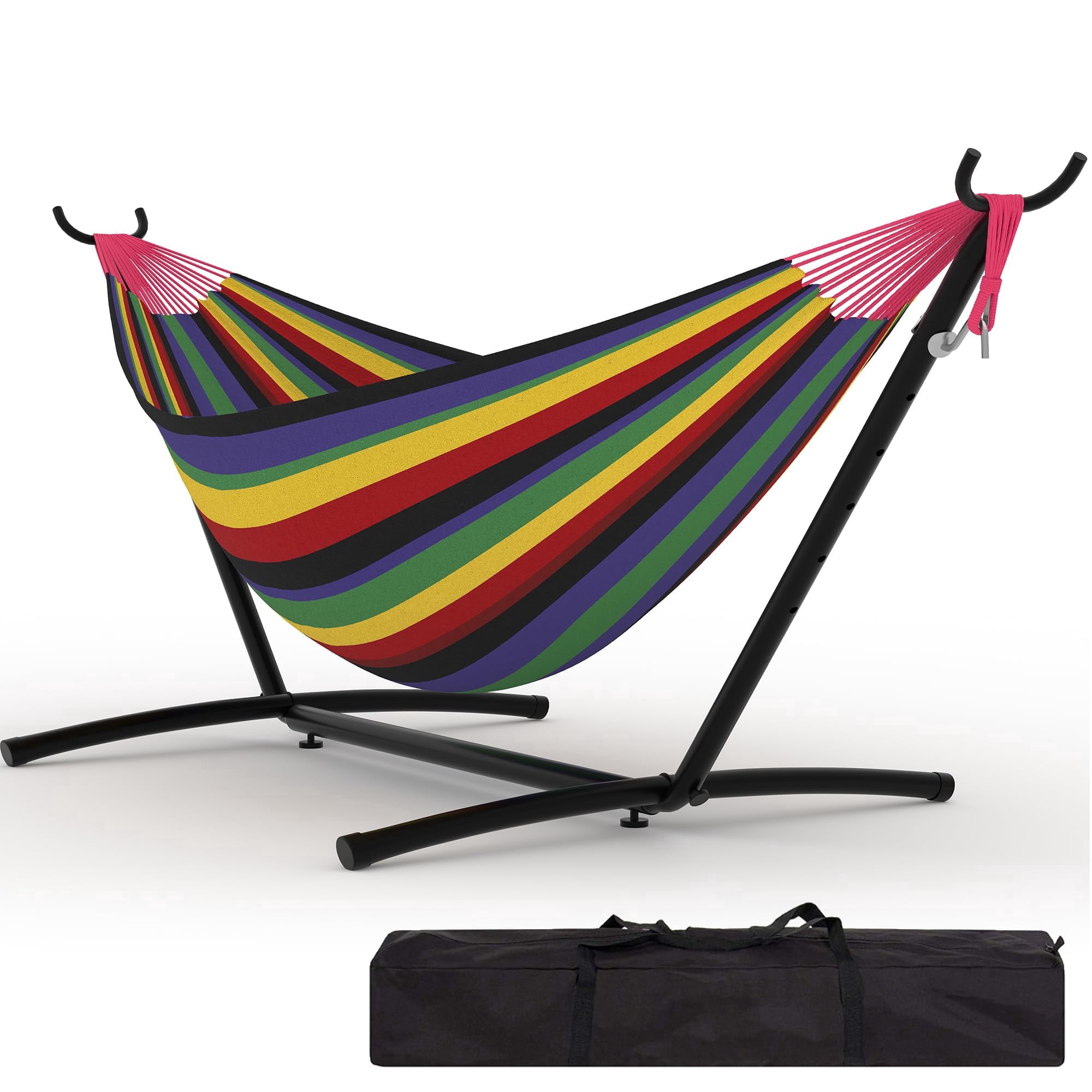Heavy-Duty Double Hammock with Stand - 450lb Capacity, Portable Foldable 2-Person Hammock for Indoor & Outdoor, Garden, Backyard, Patio- Color C
