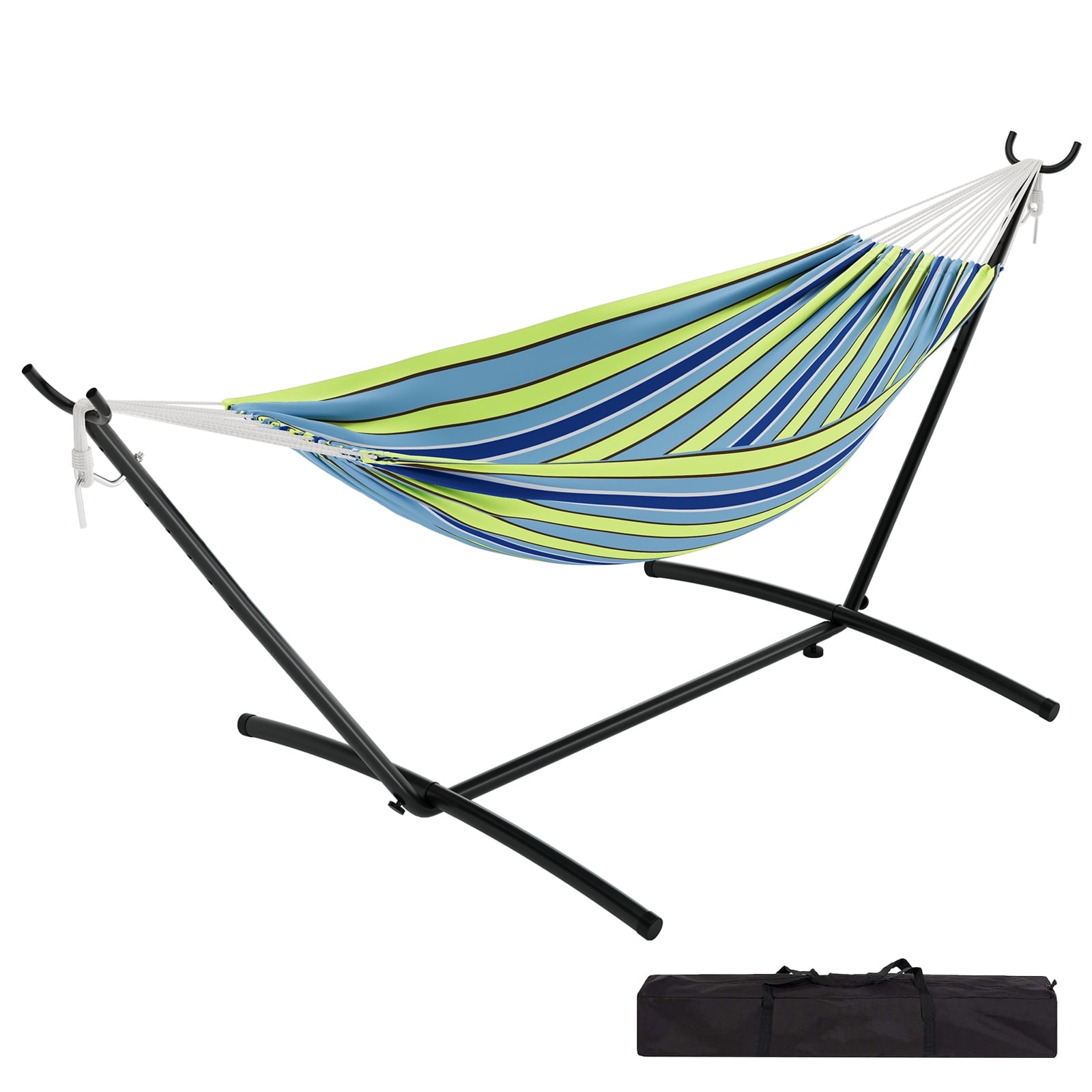 Heavy-Duty Double Hammock with Stand - 450lb Capacity, Portable Foldable 2-Person Hammock for Indoor & Outdoor, Garden, Backyard, Patio- Color B