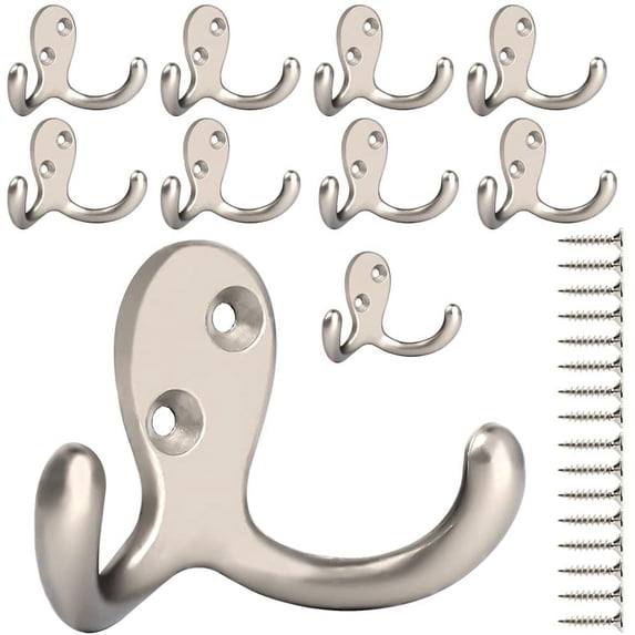 Heavy Duty Double Prong Coat Hooks Wall Mounted with Screws Retro Double Robe Hooks Utility Hooks for Coat, Scarf, Bag, Towel, Key, Cap, Cup, Hat