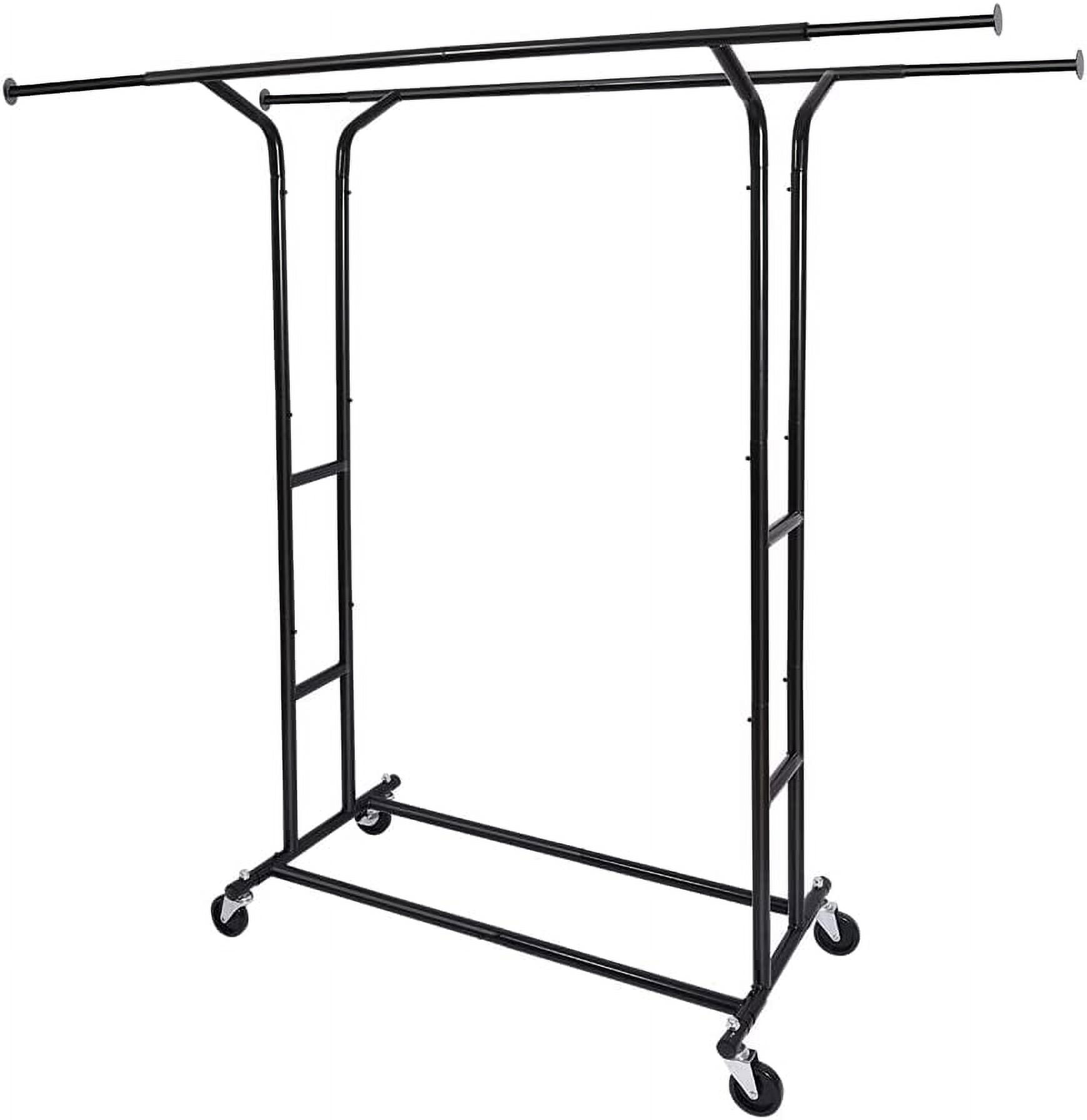 Heavy Duty Double Rod Clothing Garment Rack for Hanging Clothes, Commercial Metal Rolling