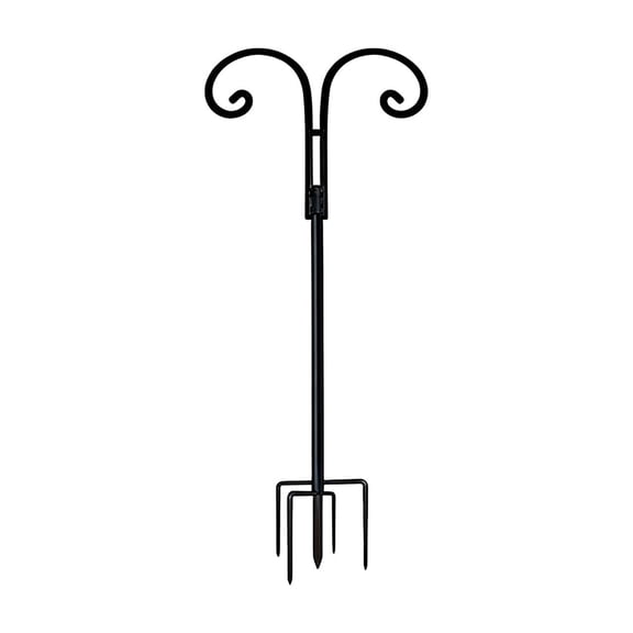 Heavy Duty Double Shepherd Hooks with 5-Prong Base, Heavy Duty Iron Garden Stake Holders Pole for Hanging Bird Nests, Plant Baskets, Solar Lights, Lanterns