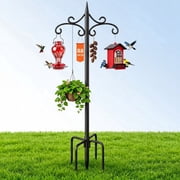 Heavy Duty Double Shepherd Hooks for Outdoor with 5-Prong Base, 88inch Adjustable Decorative Metal Bird Feeder Pole for Hanging Bird Nests, Plant Baskets, Solar Lights, Lanterns, 1 Pack