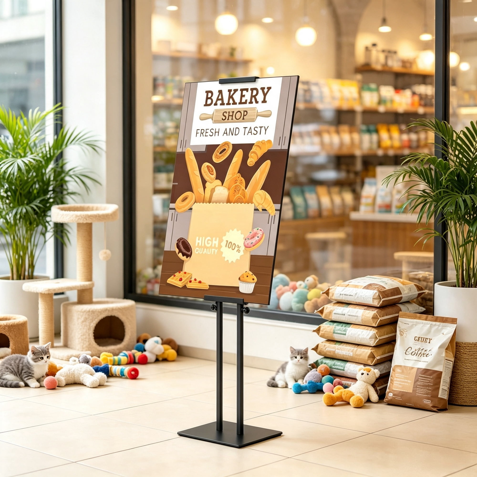 Heavy Duty Double-Sided Poster Stand, Adjustable Floor Sign Holder up to 75" for Foam Board & Banners