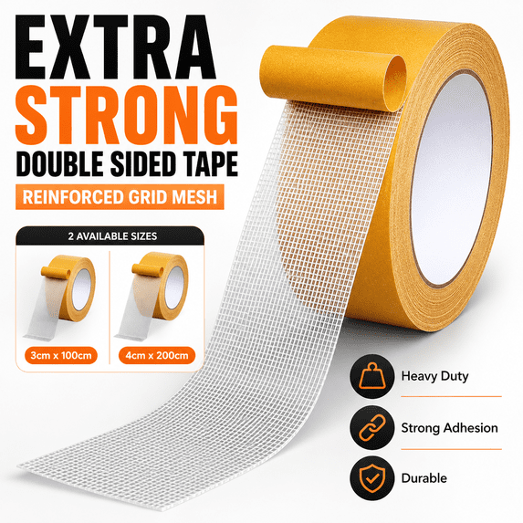Heavy Duty Double Sided Tape with Fiberglass Mesh, Grid Double Stick ...