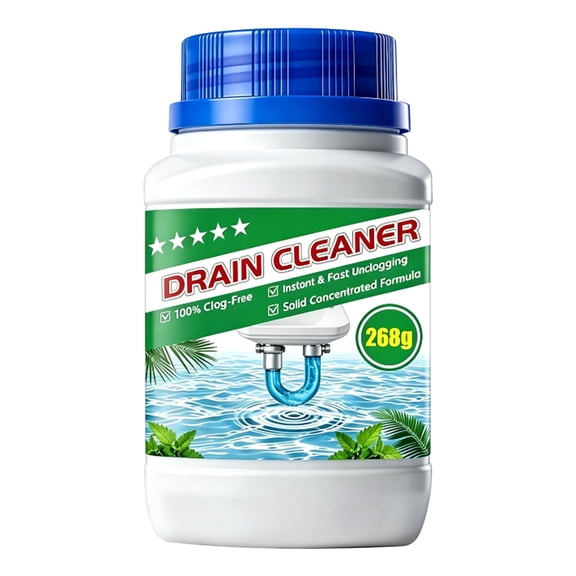 Heavy Duty Drain Clog Remover Powder Fast Acting Pipe Cleaner Solution For Bathroom Sinks Toilets Bathtubs Showers 9.45 Oz