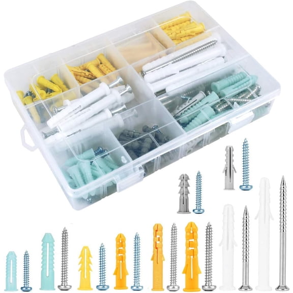 Heavy-Duty Drywall Anchors and Screws Kit, Concrete Anchors and Galvanized Screws Assorted Sizes, Ideal for Floating Shelves, Reliable Fixing Force, Plastic Self Drilling Drywall