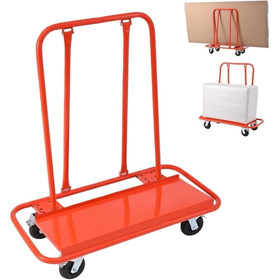 Heavy Duty Drywall Cart 3000 LBS Capacity, 4 Swivel Locking Casters Alloy Steel Panel Dolly for Sheetrock, Plywood, Moving & Hauling, Easy Assembly, Orange