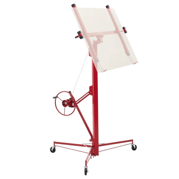 Heavy-Duty Drywall Hoist Lift, 16 ft Telescoping Panel Jack with Locking Wheels for Ceiling and Wall Sheetrock Installation (Red)