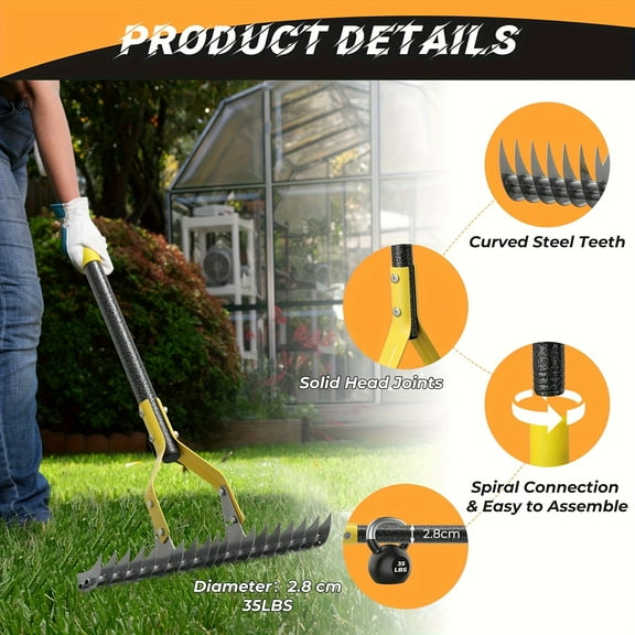 Heavy-Duty Dual-Action Lawn Thatch Rake - Manual Dethatcher & Scarifier Tool with  Blades, 15-Inch Thatching Rake for Dead Grass Removal, Soil Loosening, Lawn Aeration - Ideal for