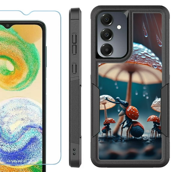 Heavy Duty Dual Layer Hybrid Phone Case for Samsung Galaxy S24 FE 5G with Tempered Glass Screen Protector, by OneToughShield - Ant n Mushroom