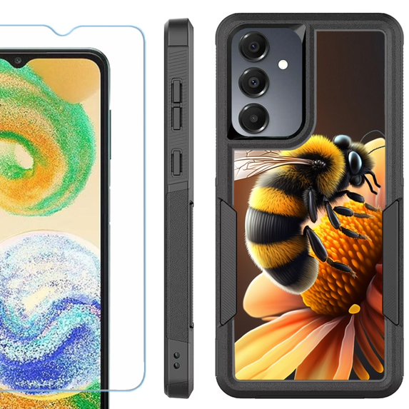 Heavy Duty Dual Layer Hybrid Phone Case for Samsung Galaxy S24 FE 5G with Tempered Glass Screen Protector, by OneToughShield - Bee