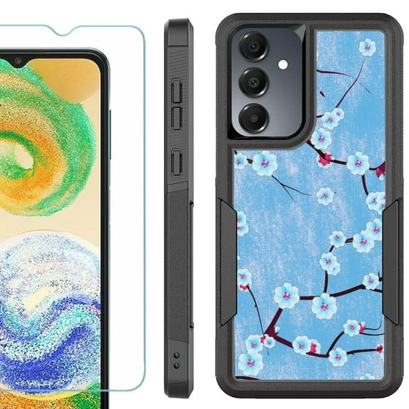 Heavy Duty Dual Layer Hybrid Phone Case for Samsung Galaxy S24 FE 5G with Tempered Glass Screen Protector, by OneToughShield - Blossom Sky