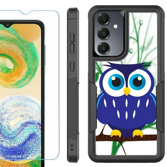 Heavy Duty Dual Layer Hybrid Phone Case for Samsung Galaxy S24 FE 5G with Tempered Glass Screen Protector, by OneToughShield - Blue Owl