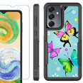thumbnail image 1 of Heavy Duty Dual Layer Hybrid Phone Case for Samsung Galaxy S24 FE 5G with Tempered Glass Screen Protector, by OneToughShield - Butterfly, 1 of 4