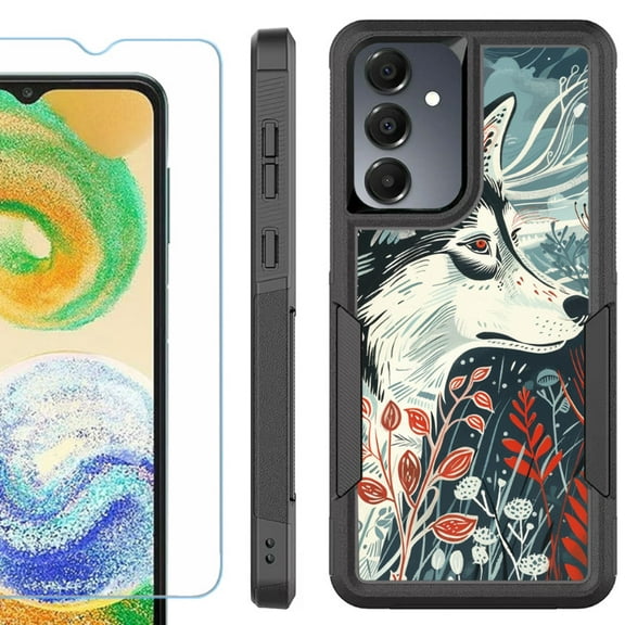 Heavy Duty Dual Layer Hybrid Phone Case for Samsung Galaxy S24 FE 5G with Tempered Glass Screen Protector, by OneToughShield - Calm Husky