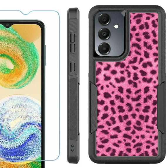 Heavy Duty Dual Layer Hybrid Phone Case for Samsung Galaxy S24 FE 5G with Tempered Glass Screen Protector, by OneToughShield - Cheetah Pink