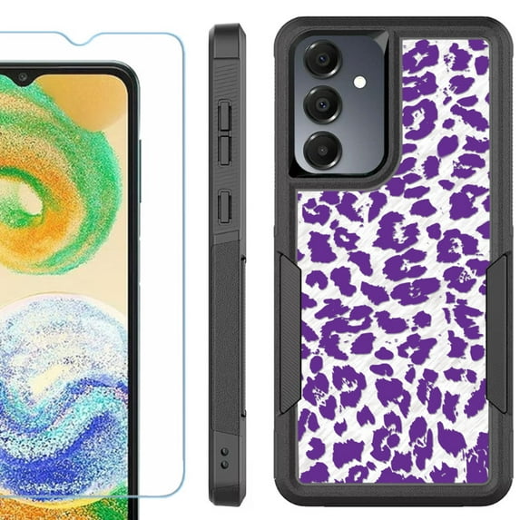 Heavy Duty Dual Layer Hybrid Phone Case for Samsung Galaxy S24 FE 5G with Tempered Glass Screen Protector, by OneToughShield - Cheetah Purple
