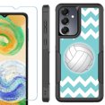 thumbnail image 1 of Heavy Duty Dual Layer Hybrid Phone Case for Samsung Galaxy S24 FE 5G with Tempered Glass Screen Protector, by OneToughShield - Chevron/Volleyball, 1 of 4