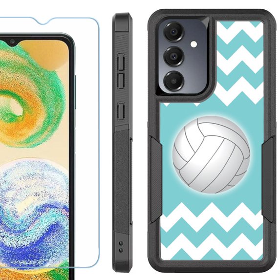 Heavy Duty Dual Layer Hybrid Phone Case for Samsung Galaxy S24 FE 5G with Tempered Glass Screen Protector, by OneToughShield - Chevron/Volleyball