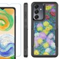 thumbnail image 1 of Heavy Duty Dual Layer Hybrid Phone Case for Samsung Galaxy S24 FE 5G with Tempered Glass Screen Protector, by OneToughShield - Chrysanthemums, 1 of 4