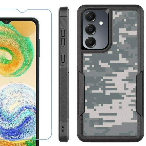 Heavy Duty Dual Layer Hybrid Phone Case for Samsung Galaxy S24 FE 5G with Tempered Glass Screen Protector, by OneToughShield - Digital Camo