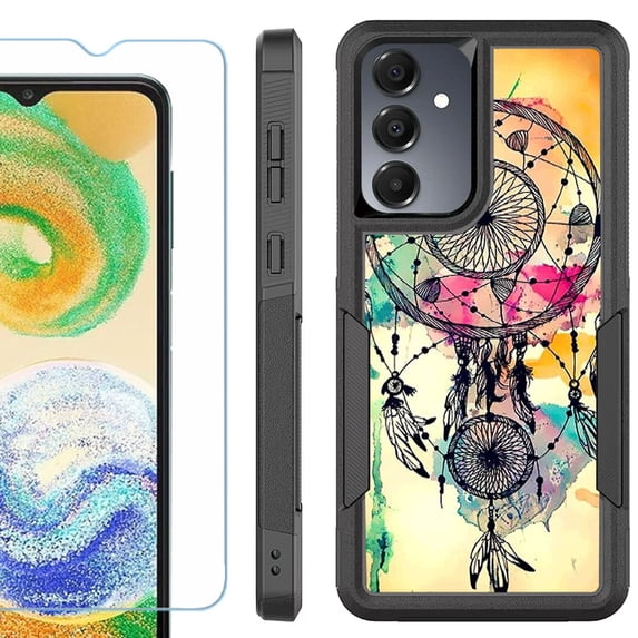 Heavy Duty Dual Layer Hybrid Phone Case for Samsung Galaxy S24 FE 5G with Tempered Glass Screen Protector, by OneToughShield - Dream Catcher Color