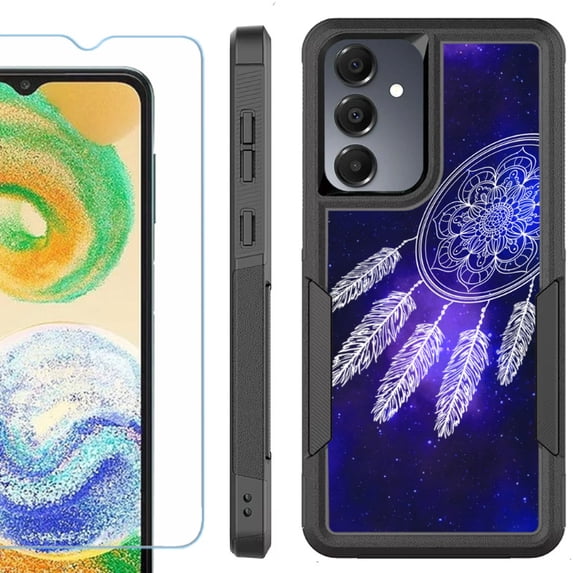 Heavy Duty Dual Layer Hybrid Phone Case for Samsung Galaxy S24 FE 5G with Tempered Glass Screen Protector, by OneToughShield - Dream Catcher