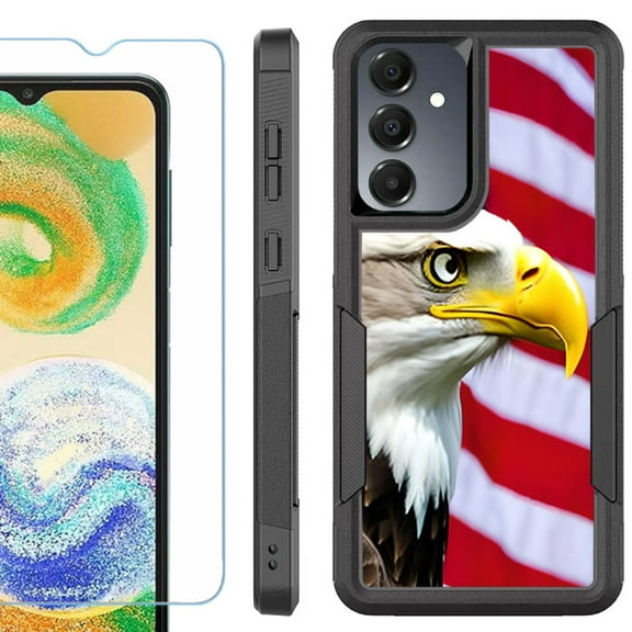 Heavy Duty Dual Layer Hybrid Phone Case for Samsung Galaxy S24 FE 5G with Tempered Glass Screen Protector, by OneToughShield - Eagle