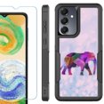 thumbnail image 1 of Heavy Duty Dual Layer Hybrid Phone Case for Samsung Galaxy S24 FE 5G with Tempered Glass Screen Protector, by OneToughShield - Elephant /Polygon, 1 of 4
