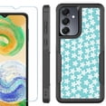 thumbnail image 1 of Heavy Duty Dual Layer Hybrid Phone Case for Samsung Galaxy S24 FE 5G with Tempered Glass Screen Protector, by OneToughShield - Flower/Teal, 1 of 4