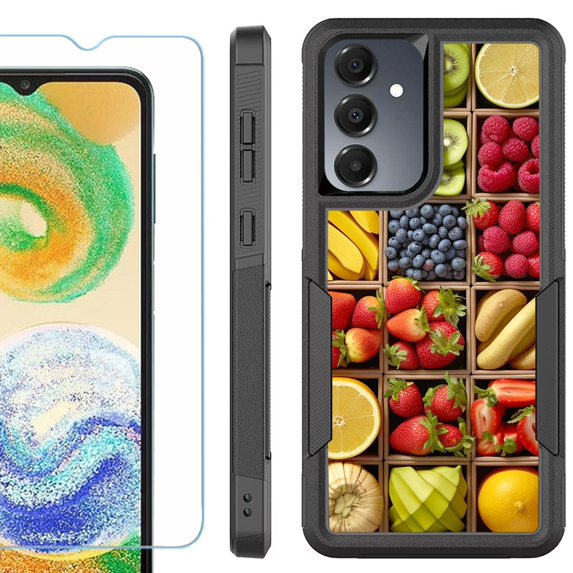 Heavy Duty Dual Layer Hybrid Phone Case for Samsung Galaxy S24 FE 5G with Tempered Glass Screen Protector, by OneToughShield - Fruit Box