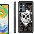 thumbnail image 1 of Heavy Duty Dual Layer Hybrid Phone Case for Samsung Galaxy S24 FE 5G with Tempered Glass Screen Protector, by OneToughShield - Grunge Skull, 1 of 4