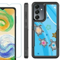 Heavy Duty Dual Layer Hybrid Phone Case for Samsung Galaxy S24 FE 5G with Tempered Glass Screen Protector, by OneToughShield - Happy Turtle