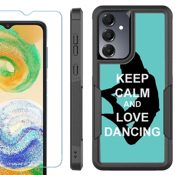 Heavy Duty Dual Layer Hybrid Phone Case for Samsung Galaxy S24 FE 5G with Tempered Glass Screen Protector, by OneToughShield - Keep Calm / Dancing