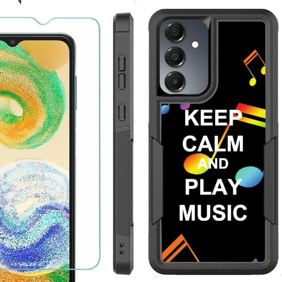 Heavy Duty Dual Layer Hybrid Phone Case for Samsung Galaxy S24 FE 5G with Tempered Glass Screen Protector, by OneToughShield - Keep Calm Music