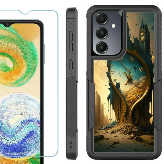Heavy Duty Dual Layer Hybrid Phone Case for Samsung Galaxy S24 FE 5G with Tempered Glass Screen Protector, by OneToughShield - Melting Clock