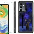thumbnail image 1 of Heavy Duty Dual Layer Hybrid Phone Case for Samsung Galaxy S24 FE 5G with Tempered Glass Screen Protector, by OneToughShield - Midnight Deer, 1 of 4