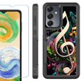 thumbnail image 1 of Heavy Duty Dual Layer Hybrid Phone Case for Samsung Galaxy S24 FE 5G with Tempered Glass Screen Protector, by OneToughShield - Music Notes Colorful, 1 of 4
